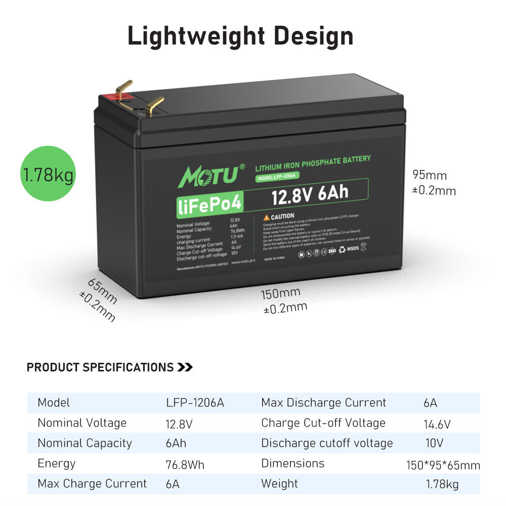 MOTU 12.8V lithium ion Batteries 12v 6ah 7Ah 10Ah LifePo4 Battery with Smart BMS for UPS System Sprayer